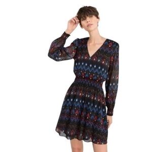 & Other Stories Ikat print metallic gold smocked long sleeve dress